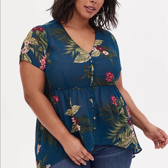 torrid Tops - TORRID TEAL FLORAL HI-LO BABYDOLL TUNIC